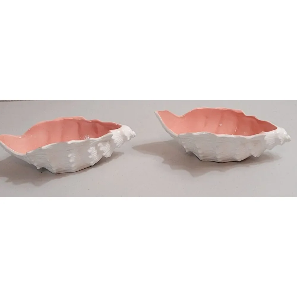 Vintage 1970s Fitz &‎ Floyd Shell Shaped Bowl Cream Outside Pink In. 8